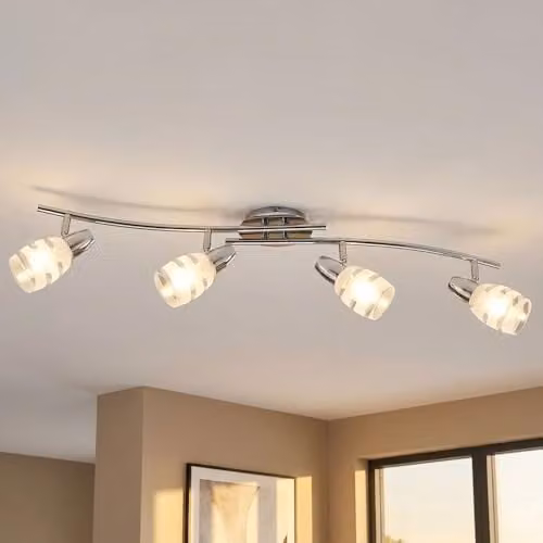Globo Lighting Roy Modern Ceiling Spotlight Bar in Chrome and Grey with Glass Shades and 4x E14 Sockets – 2