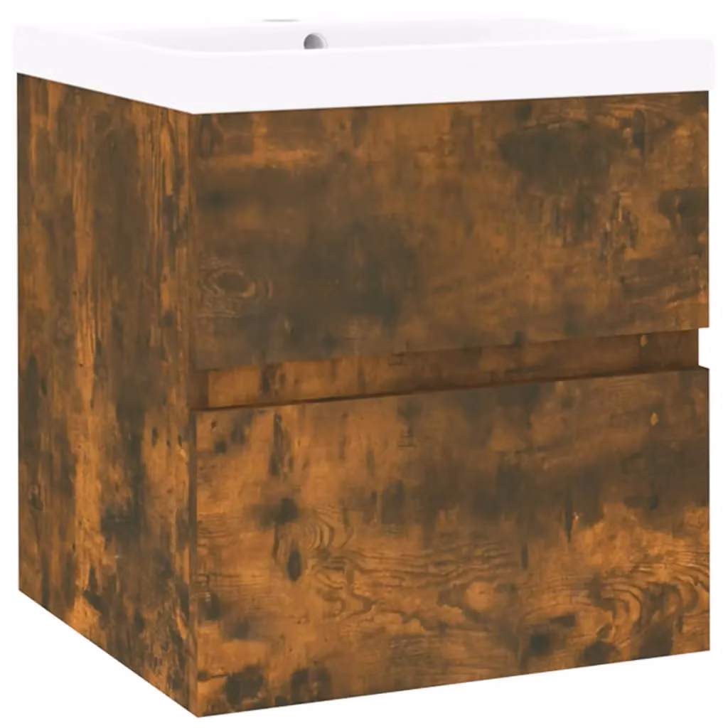 Berkfield Home Smoked Oak Sink Cabinet with Built-in Basin in Brown – 2