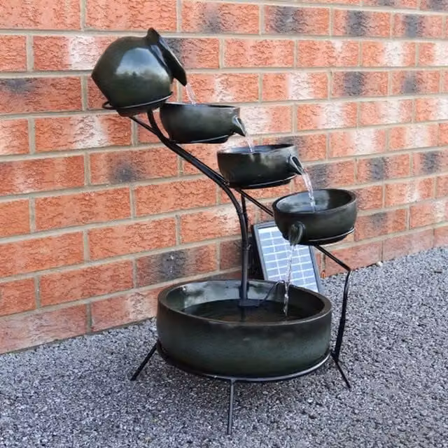 Monstershop Green 4 Tier Solar Cascade Spilling Bowls Water Feature