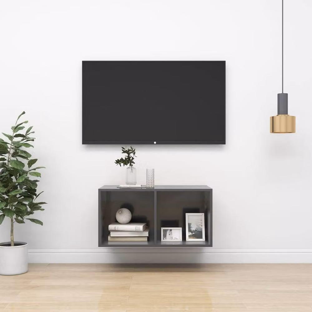 Berkfield Home Wall-mounted High Gloss Grey TV Cabinet, W/D/H: 37 x 37 x 72 cm – 2