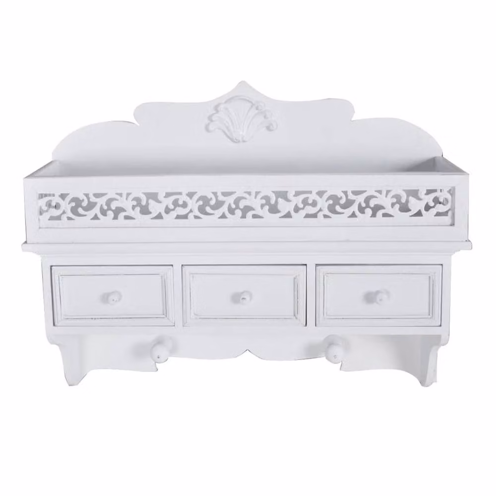 Berkfield Home Wall Mounted Shelf with 3 Drawers and 2 Hooks in White – 3