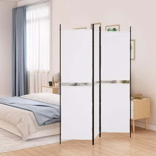 Berkfield Home 3-Panel Fabric Room Divider, White, W: 150 cm, H: 200 cm