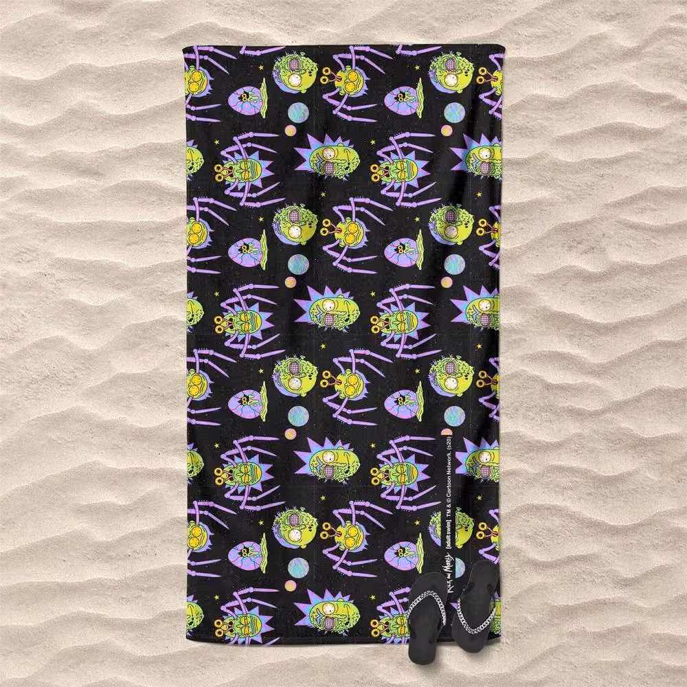 Rick & Morty Brain Head & Spiders Graphic Cotton Beach Towel, Multicolour, W: 140 cm, H: 70 cm, D: 70 cm – 2