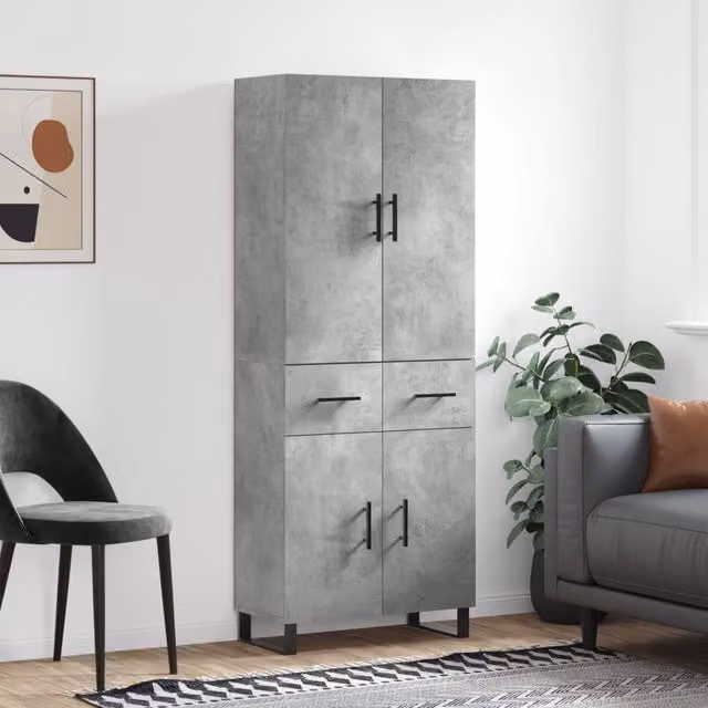 Berkfield Home Highboard in Concrete Grey, W: 69.5 cm, D: 34 cm, H: 180 cm