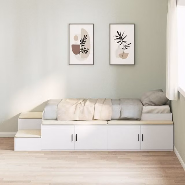 Berkfield Home White Minimalist Storage Bed Frame with Drawers W/D/H: 100 x 80 x 200 cm