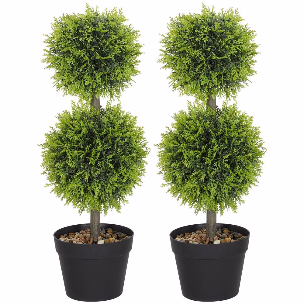 STILVORA Set of 2 Green Artificial Round Topiary Cypress Trees, Height: 60 cm – 5