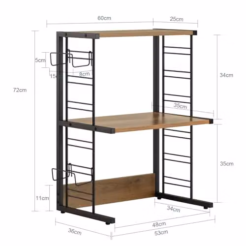 SoBuy Industrial Kitchen Appliance Storage Rack with Adjustable Shelves in Brown and Black – 2