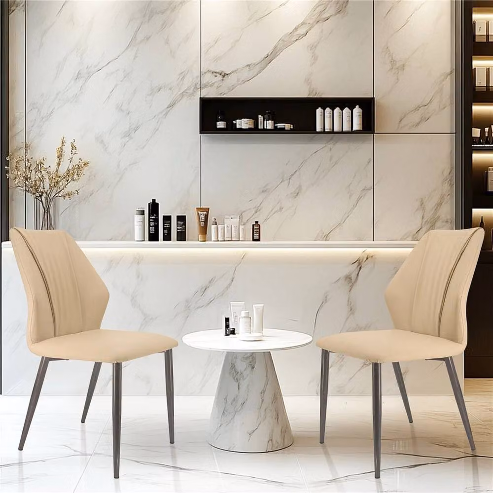 ERGOVEXA Set of 2 Modern Upholstered Dining Chairs in Light Khaki and Gun-grey Microfibre – 3