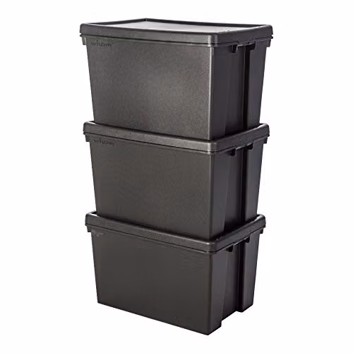 Wham Bam Recycled Solid Plastic Storage Box with Lid, Black, 62L