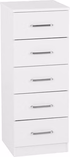 Seconique Dakota 5 Drawer Narrow Slim Chest in White
