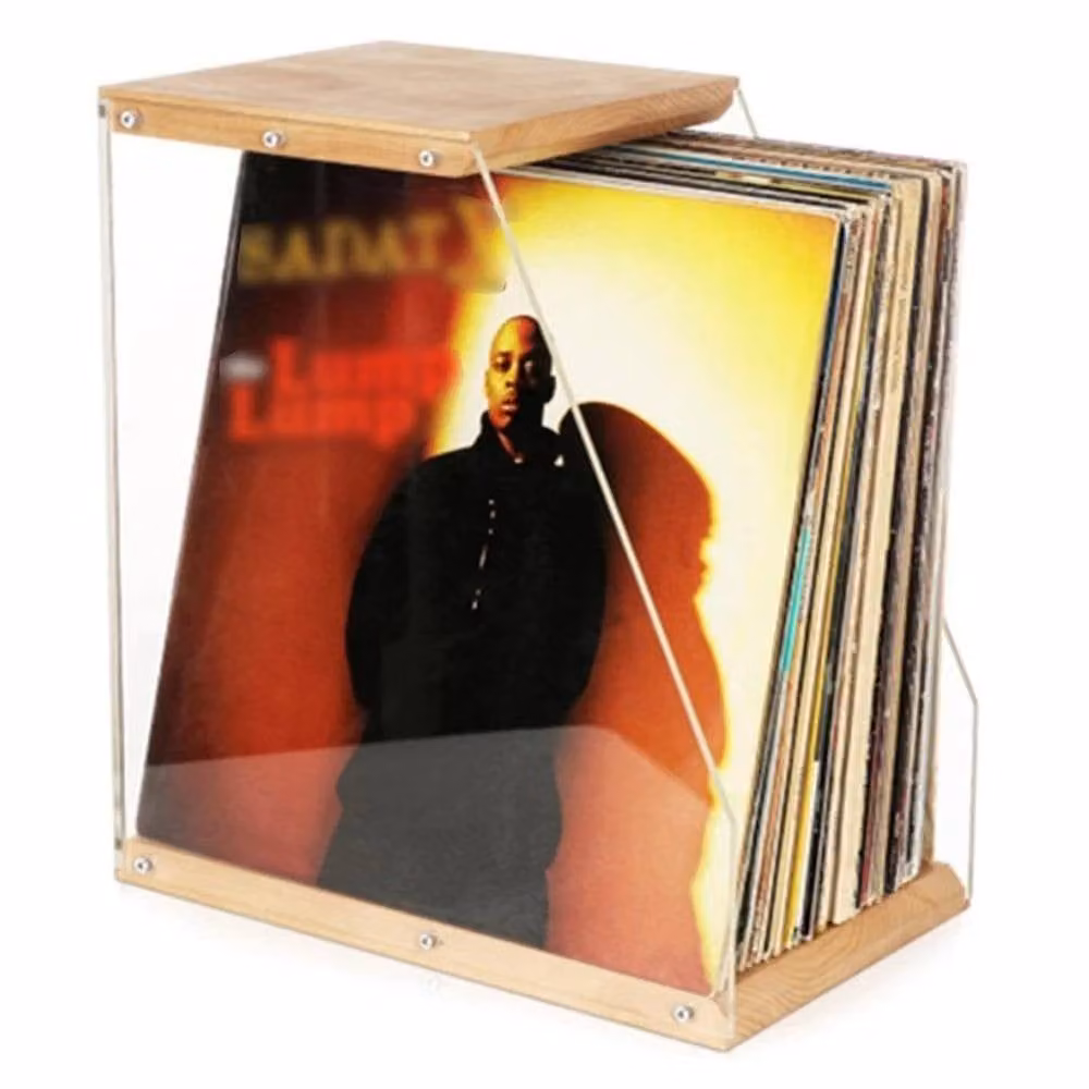 NESTLUNE Premium Vinyl Record Storage with Clear Acrylic Holder in Beige and Sand – 2