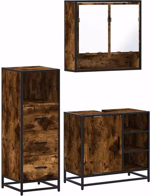 Berkfield Home 3 Piece Industrial Bathroom Furniture Set in Smoked Oak Brown
