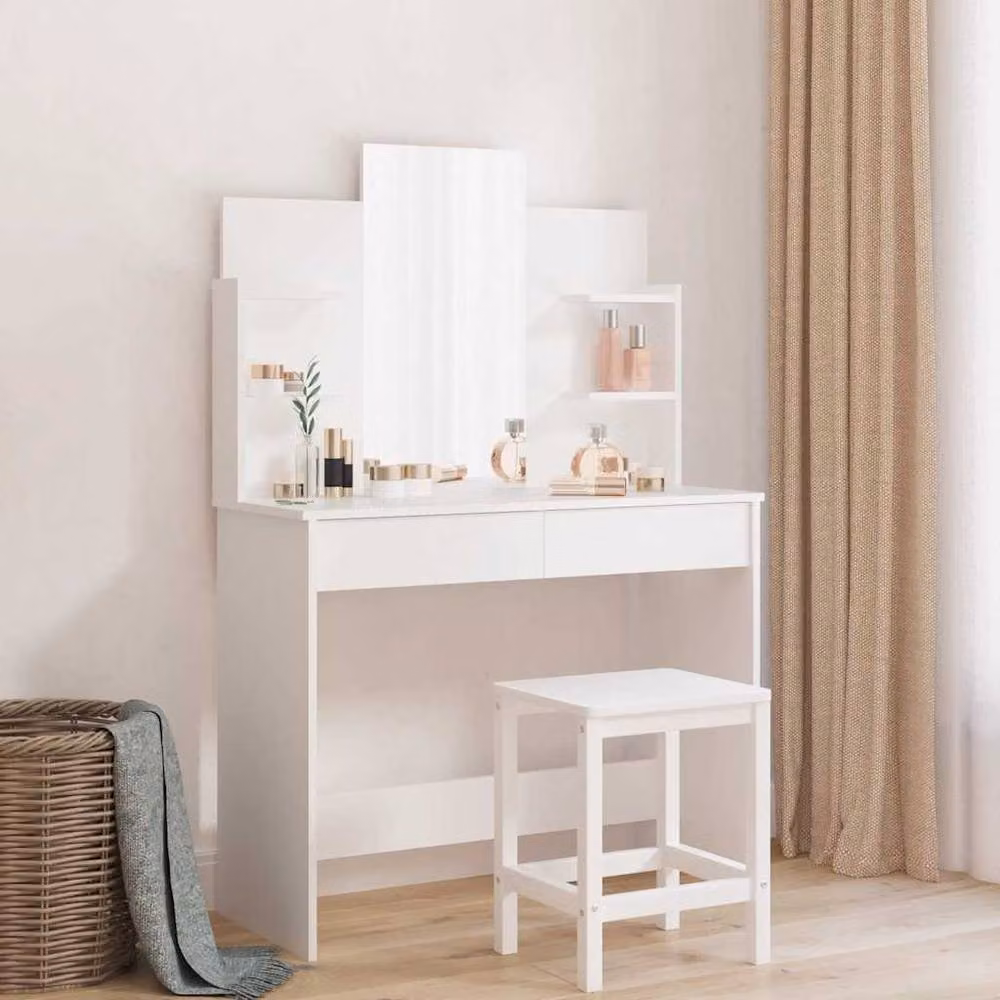 Berkfield Home Beautiful Dressing Table with Mirror in White, W/D/H: 96 x 39 x 142 cm – 2