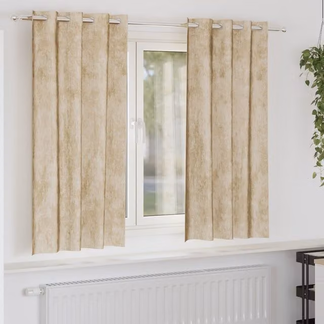 Berkfield Home Velvet Eyelet Curtains, 2 Pack, Beige, H 175 cm x W 140 cm