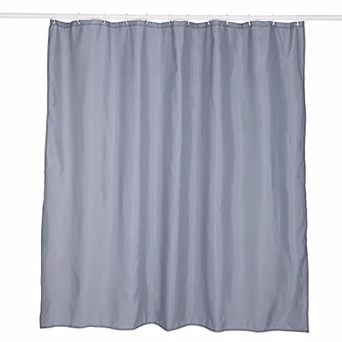 KAV Grey Polyester Mould and Mildew Resistant Shower Curtain with Hooks W: 180 cm, H: 180 cm – 1