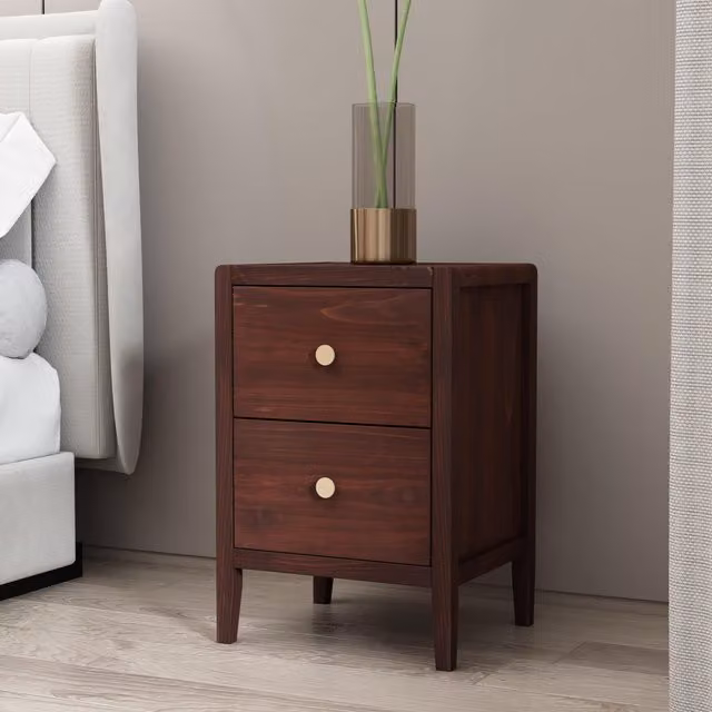 Cabinet Bits Vito 2 Drawer Bedside Table in Brown Natural Wood and Metal