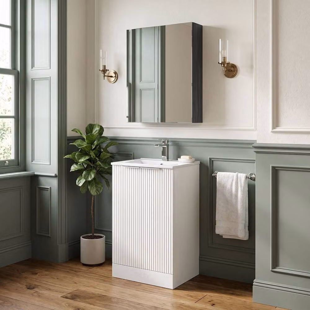 Balterley Tixall Fluted 2 Door Freestanding Vanity Basin Unit in Matt White, W: 50 cm, H: 82.8 cm – 3