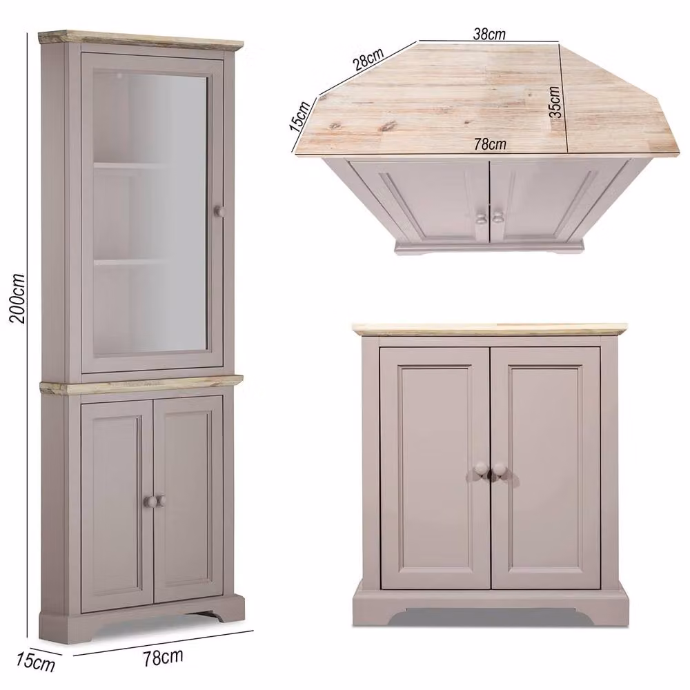 Statement Furniture Florence Corner Display Cabinet with Glass Doors in Brown and Beige, W: 78 cm, D: 35 cm, H: 200 cm – 4