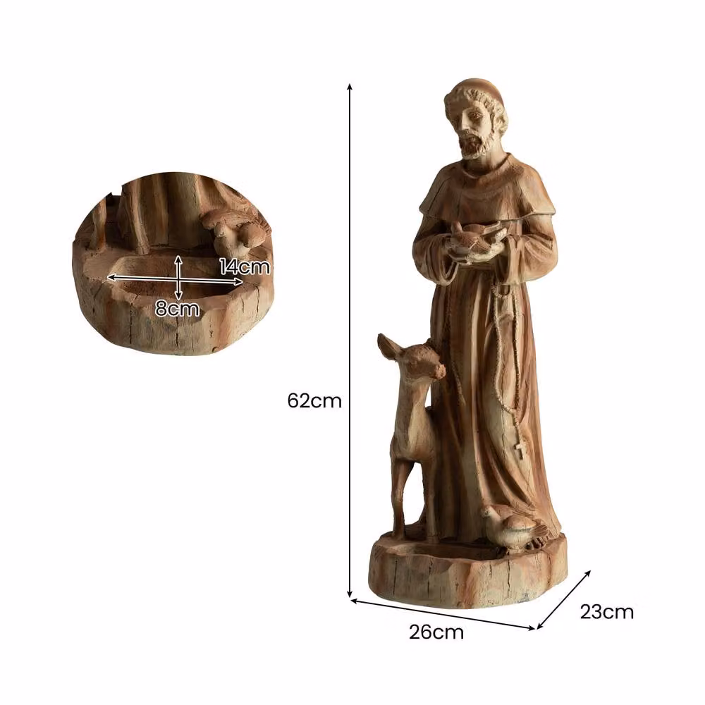 Gymax St. Francis Patron of Animals Statue with Bird Feeder, Brown Stone Sculpture, Height: 62 cm – 2