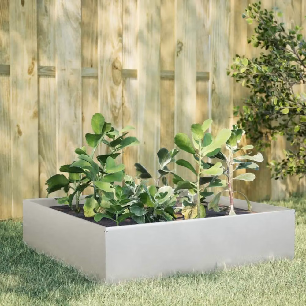 Berkfield Home Garden Stainless Steel Raised Bed in Silver, W/D/H: 100 x 100 x 25 cm – 2