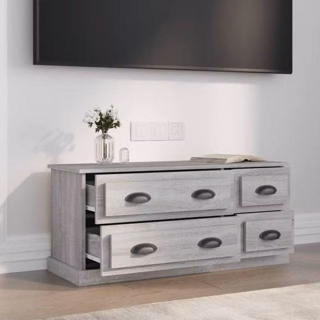 Berkfield Home Modern Grey Sonoma TV Cabinet, W: 100 cm, D: 35.5 cm, H: 45 cm