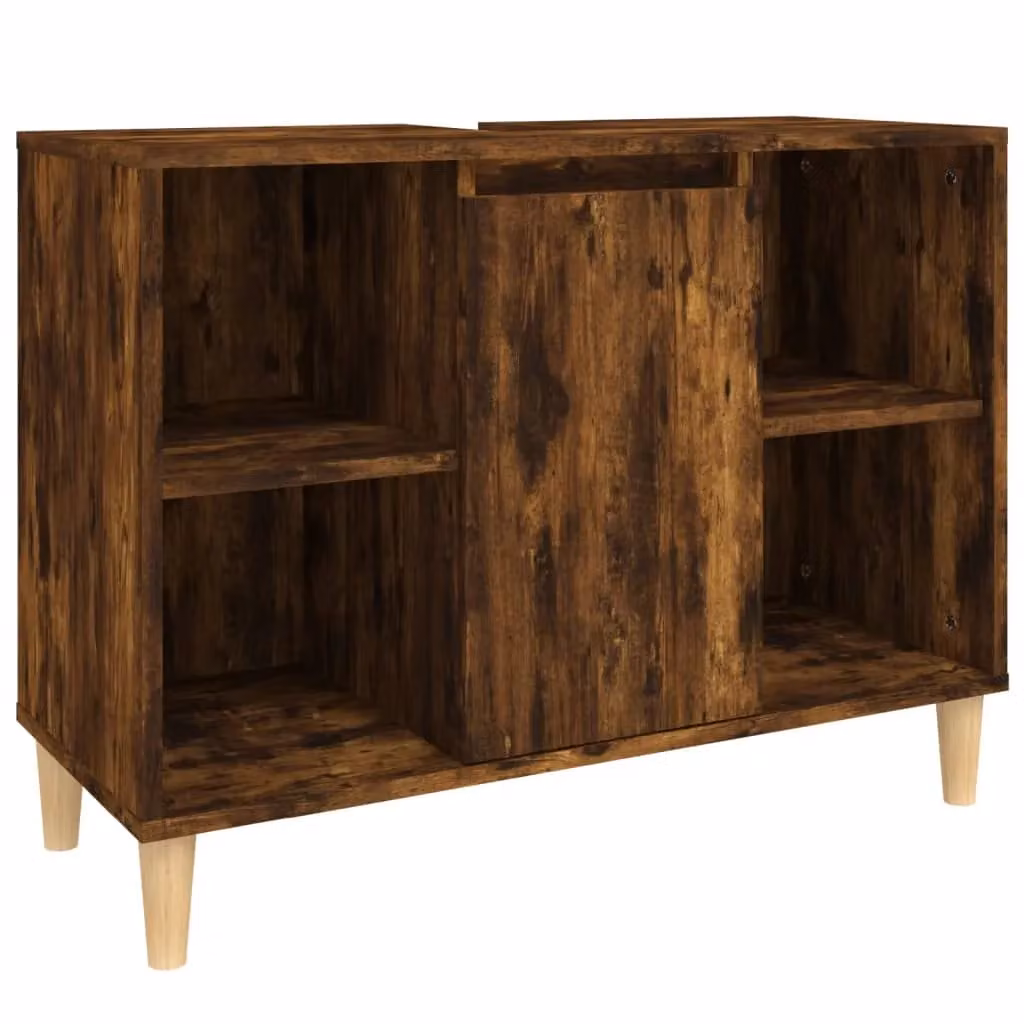 Berkfield Home Smoked Oak Sink Cabinet in Brown, W/D/H: 80 x 33 x 60 cm – 1