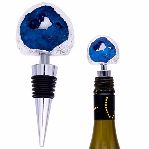 Maison Des Cadeaux Blue Agate Stone and Metal Bottle Stopper