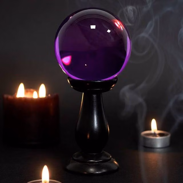Uniqueful Purple Glass Crystal Ball with Black Wood Stand for Tabletop