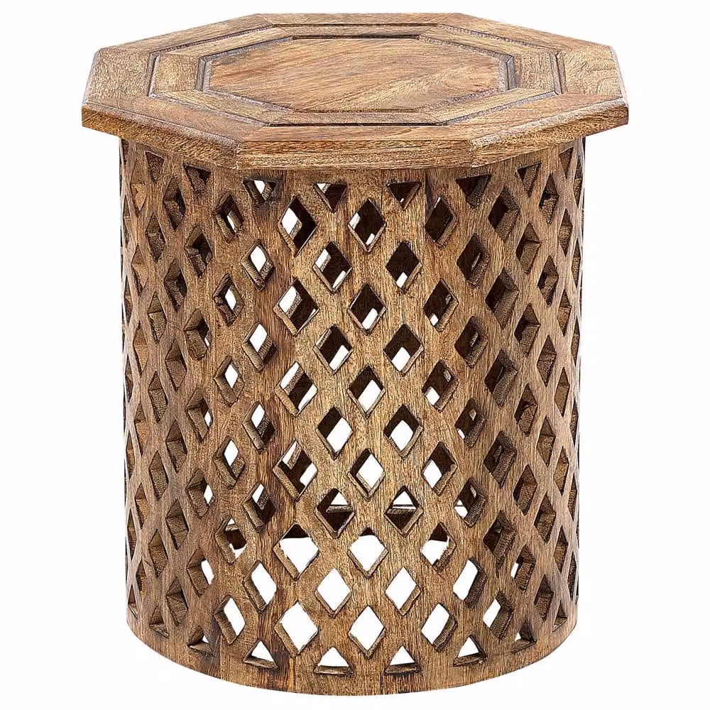 Wyld and Coco Mango Wood Side Table in Brown with Octagonal Top and Round Base, Diameter: 42 cm – 2