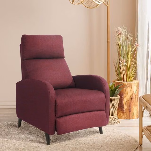 Comfy Living Modern Fabric Recliner Chair with Armrests in Red, Grey or Purple