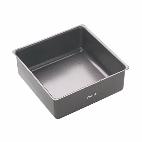 MasterClass Non-Stick Loose Base Square Carbon Steel Deep Cake Tin, Grey, 25 cm – 1