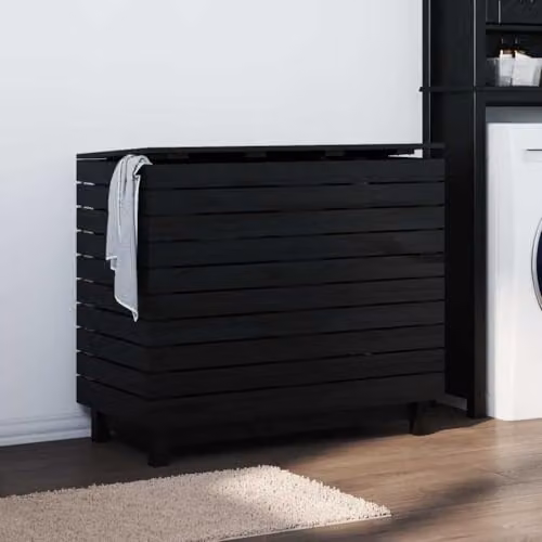 vidaXL Black Solid Wood Pine Laundry Basket W: 88.5 cm, D: 44 cm, H: 76 cm – 2