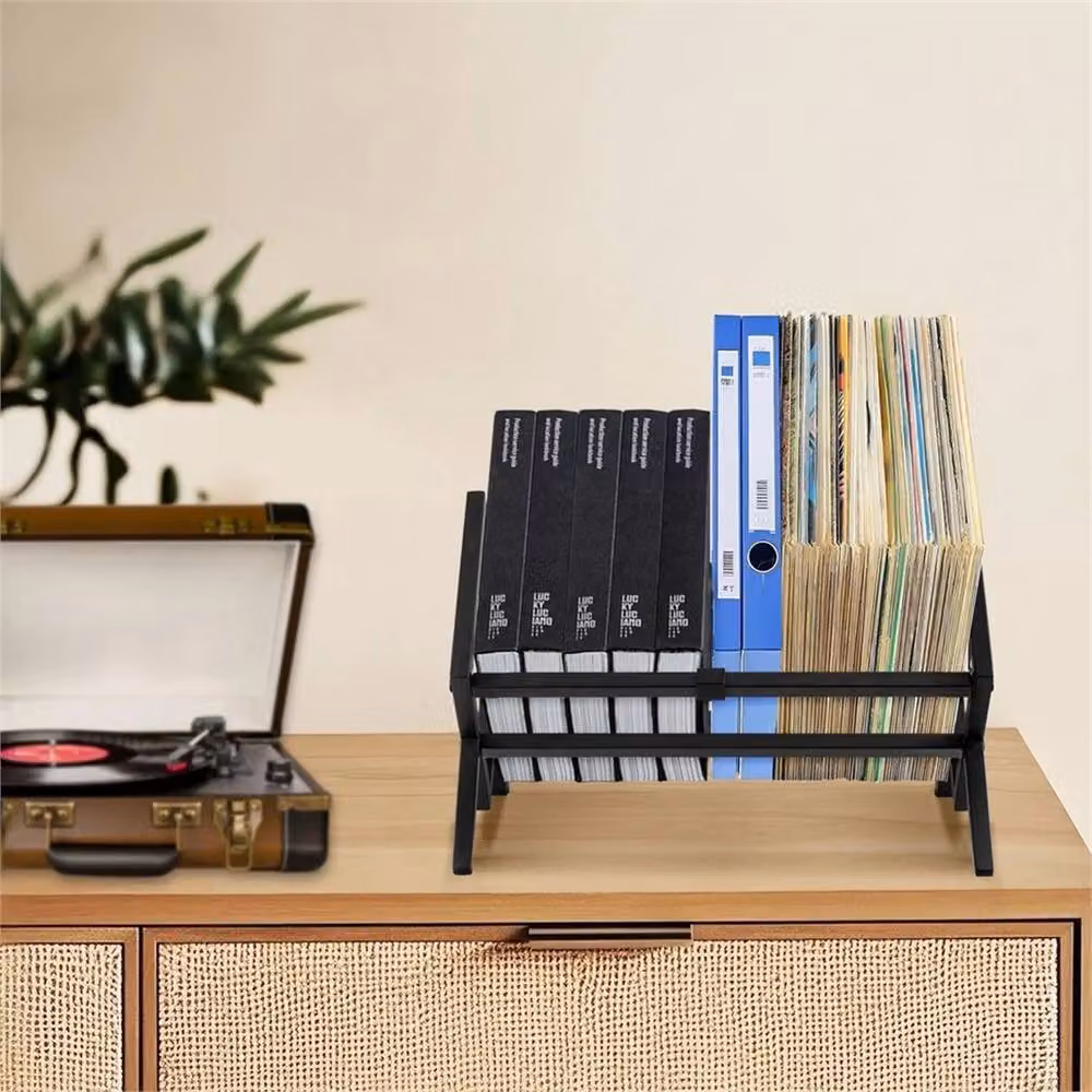 VOGREX Black Metal Vinyl Record Organizer Holder for 80-100 LPs – 4
