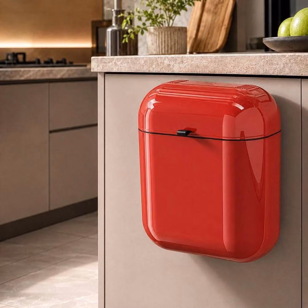 FLAVORA Red Wall Mounted Plastic Kitchen Garbage Bin with Flip Lid, W/H: 100 x 100 cm – 3