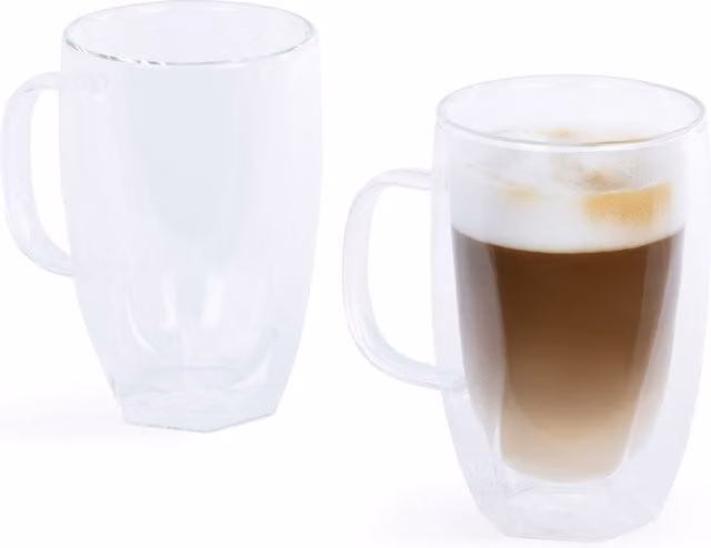 LIVIVO Set of 2 Double Walled Twist Glass Thermo Mugs in Transparent