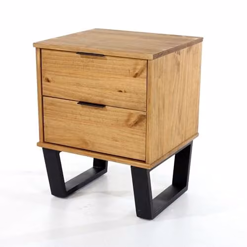 Core Products Texas Industrial 2 Drawer Bedside Cabinet in Waxed Pine and Metal, Brown and Black, W/D/H: 45 x 39.5 x 57 cm – 2