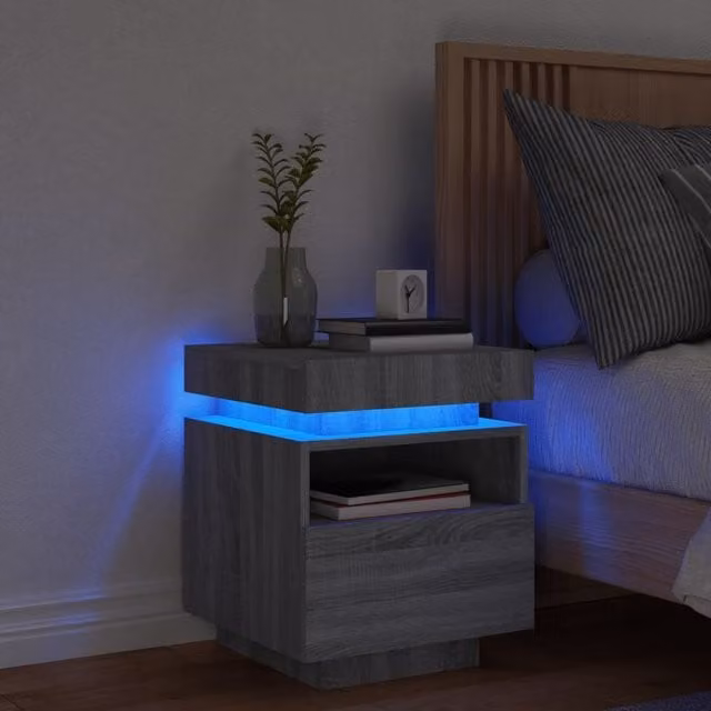 Berkfield Home Bedside Cabinet with Integrated LED Lights in Grey Sonoma, W: 40 cm, D: 39 cm, H: 48.5 cm – 1
