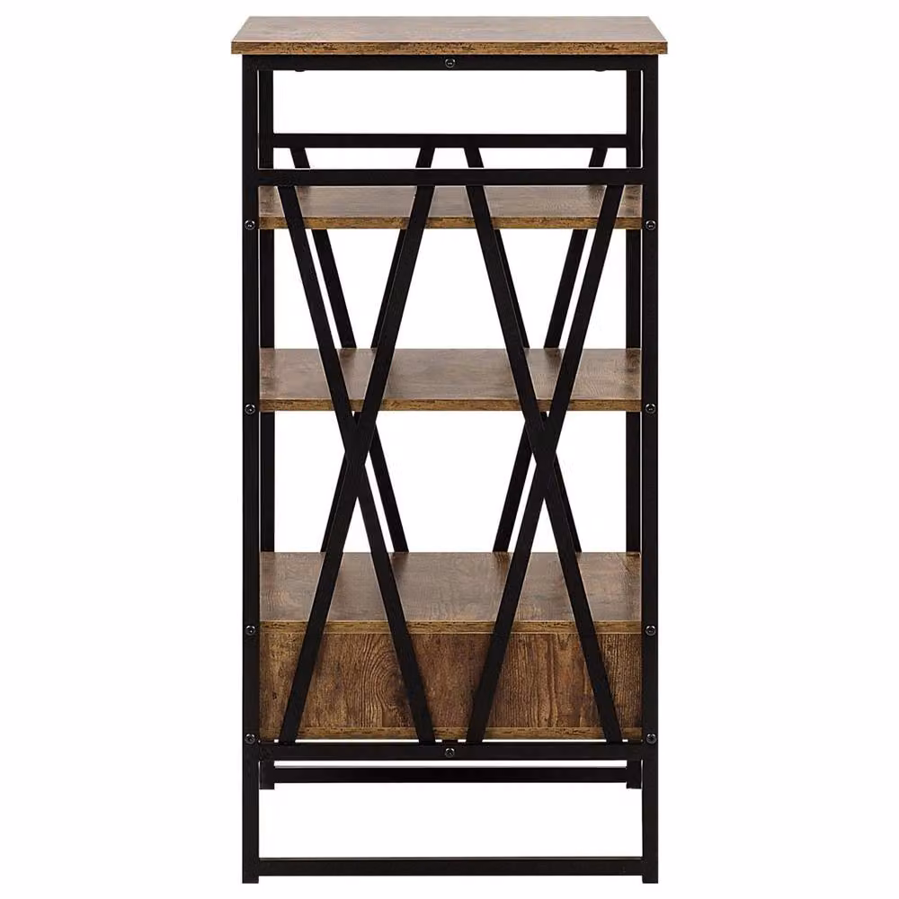 Wyld and Coco Industrial Console Table and TV Stand in Dark Brown with Metal X-Frame, 3 Shelves and 1 Drawer – 5