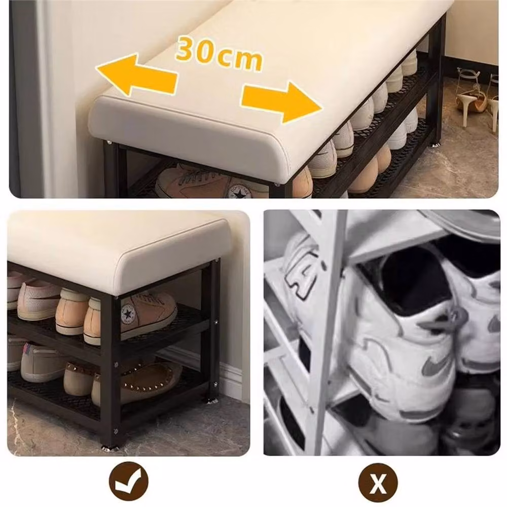 EONLION White Shoe Storage Cabinet Bench with Padded Synthetic Leather Cushion, W: 60 cm, D: 15 cm – 2
