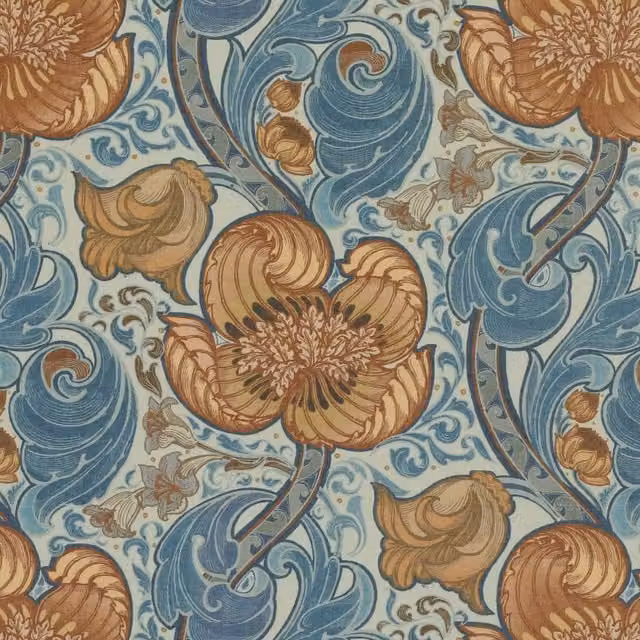 HOUSE Llewelyn-Bowen Down The Dilly Printed Velvet Fabric in Cerulean Blue and Gold