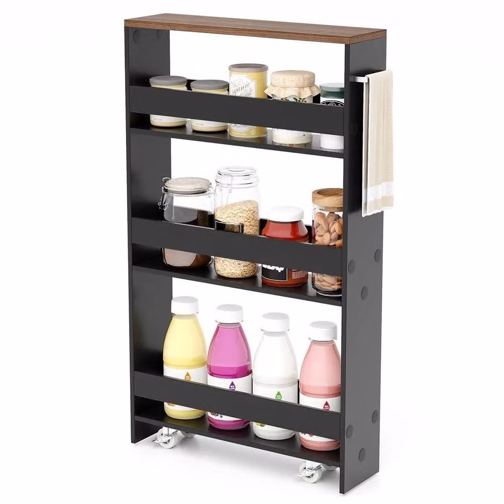 VOGREX Black 4-Tier Wheeled Metal Utility Storage Cart with Adjustable Shelves – 3