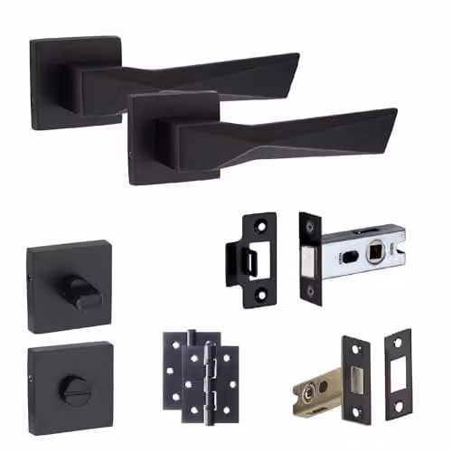 Golden Grace Aura Design Bathroom Door Handle Set in Matt Black