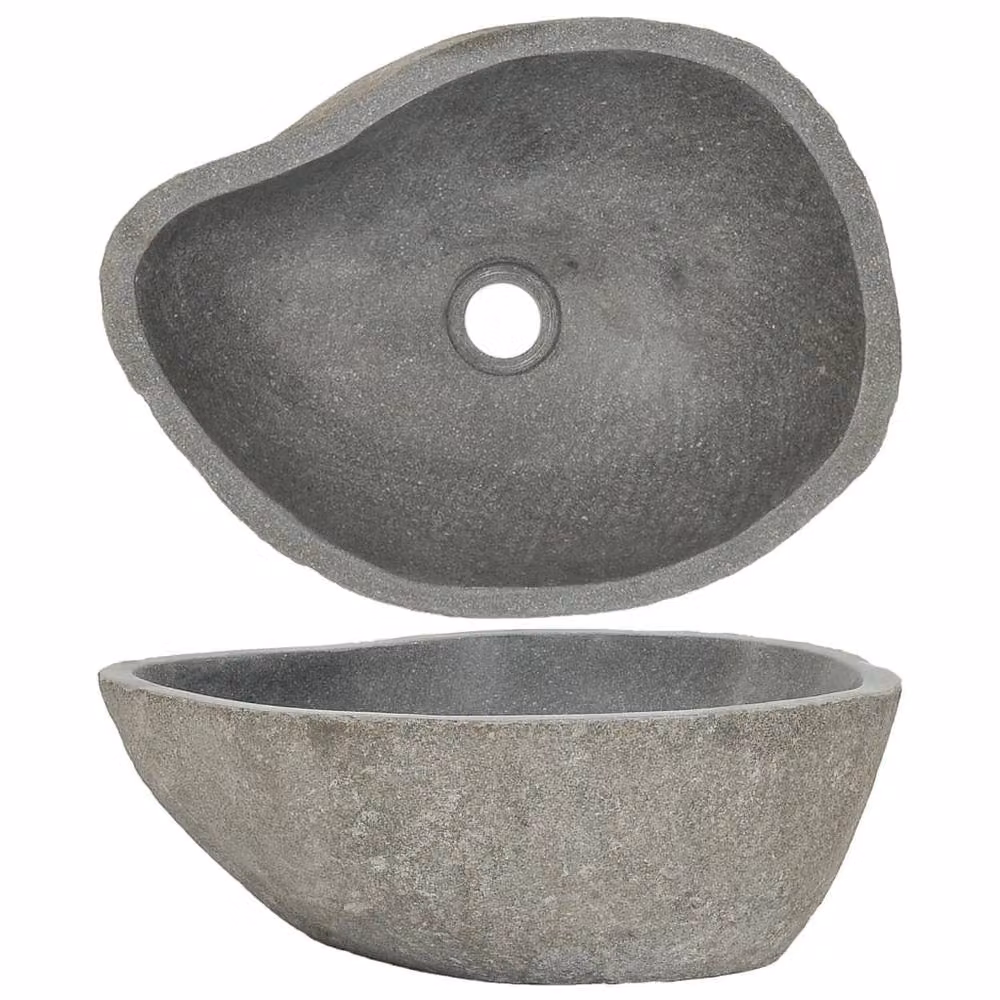 Berkfield Home River Stone Oval Basin in Taupe, Beige and Grey, W: 37-46 cm, D: 29-36 cm – 2