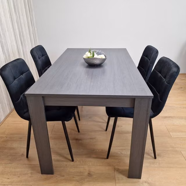Kosy Koala Modern Rectangular Dining Table Set with 4 Black Chairs in Grey and Black
