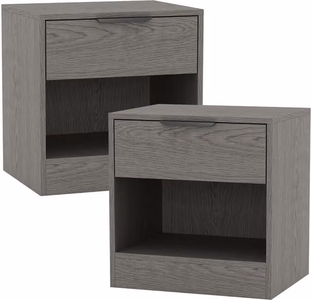URBNLIVING Minimalist Wooden Bedside Cabinet with Shelf in Petrol Grey and Oak