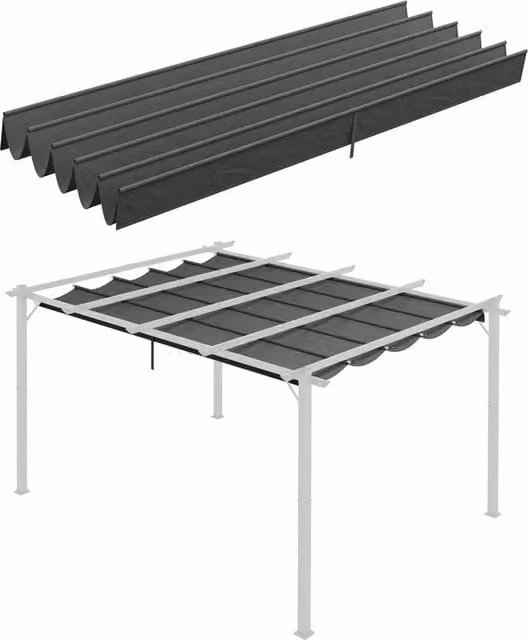 Outsunny Matteo Dark Grey Polyester Retractable Pergola Replacement Canopy W: 400 cm, D: 300 cm – 1