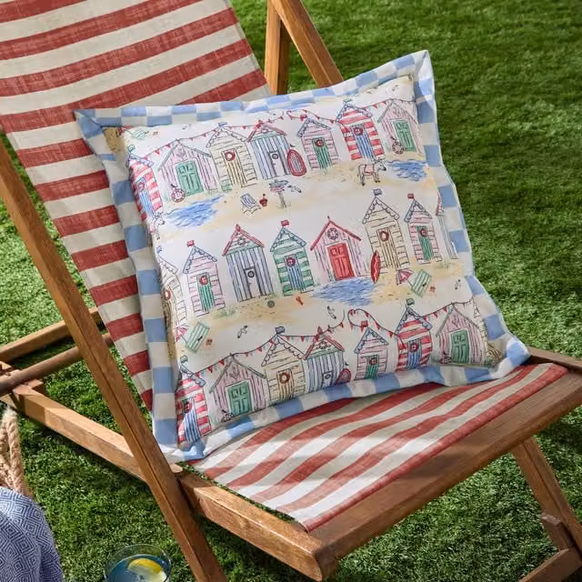 Make it a Home Beach Huts Square Outdoor Cushion in Multicolour