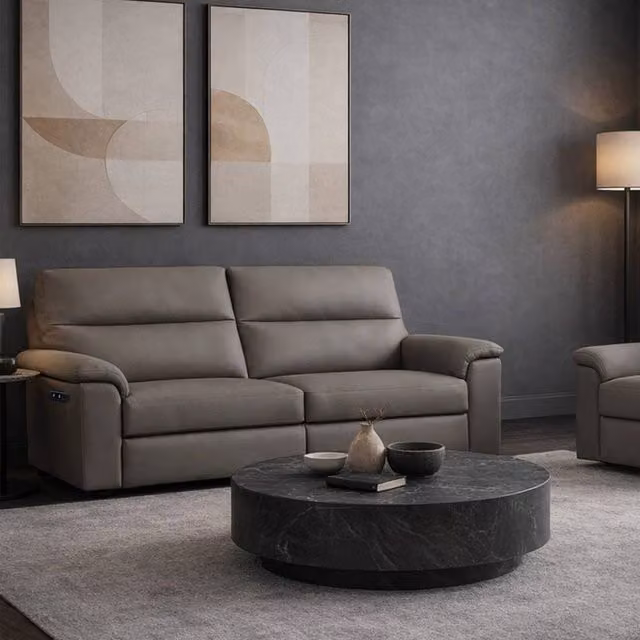 Aspire Marlowe Real Leather Three Seater Power Recliner Sofa with USB Charging in Grey – 2