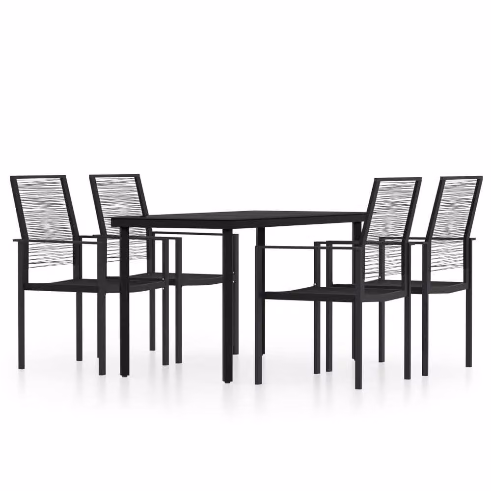 Berkfield Home 5 Piece Black Garden Dining Set with Metal, Glass and Rattan – 2