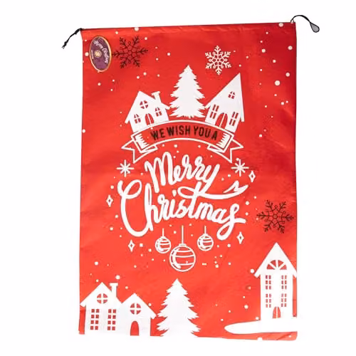 SHATCHI Large Red Felt Santa Sack with Drawstring, W: 48 cm, H: 68 cm – 3